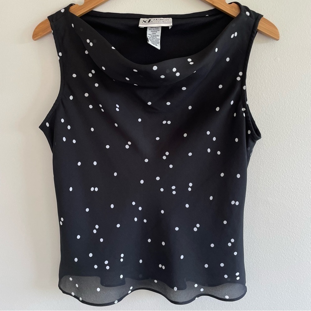 Vintage S.L. Fashions Petites Sleeveless Black & White Polka Dot Blouse Size 8P